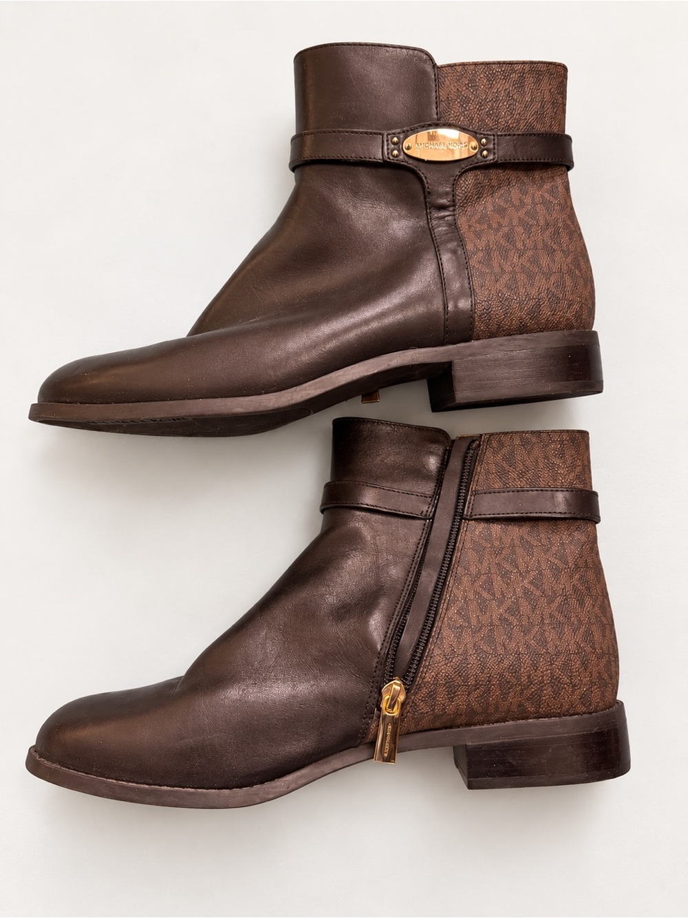 Michael Kors Brown Leather & Monogram Ankle Booties